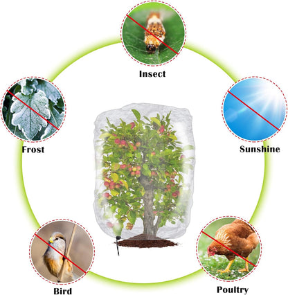 4 Pcs Insect Bird Barrier Tree Net with Drawstring, 4.9 x 3.2 Ft Garden Bird Netting Plant Cover, Fruit Tree Netting for Protect Plants Fruits Flowers from Insect Bird Eating