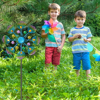 2PCS Wind Spinners Outdoor, 37" Metal Wind Sculpture Yard Art Decorations, Freestanding Windmill for Patio Lawn Garden Decor (2pcs-Blue Green)