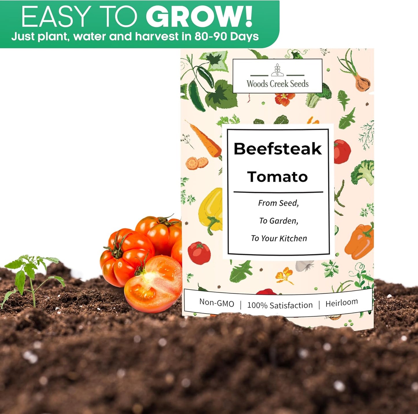Woods Creek Seeds: Beefsteak Tomato Seeds for Planting - Heirloom Tomato Seeds for Planting Outdoors, Indoors, Patio or Home Plant Garden - Non-GMO Seed Pack of Large Juicy Tomatoes