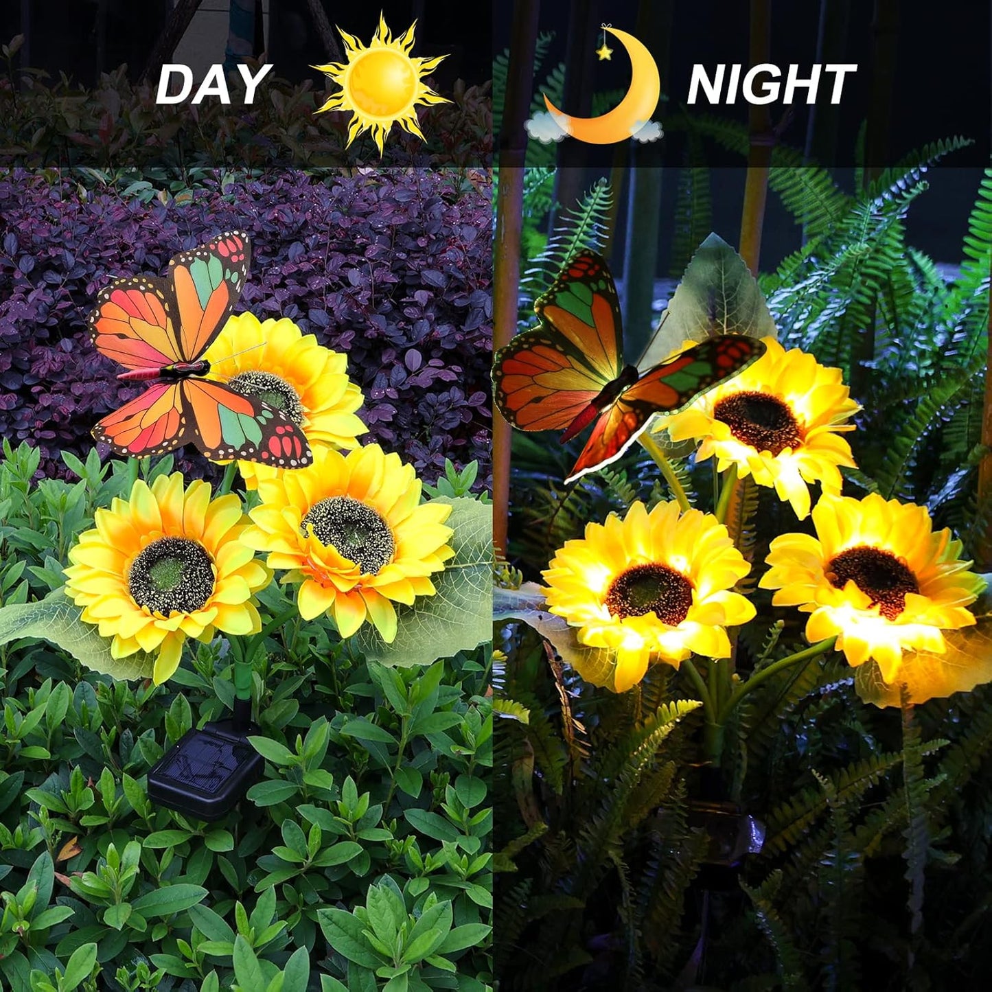 ANGMLN Solar Sunflower Outdoor Garden Lights, 2 Pack Solar Flower with Butterfly Waterproof Garden Decor, Gifts for Mom Grandma, Waterproof Decorative Lights for Pathways Patios and Yards Decorations