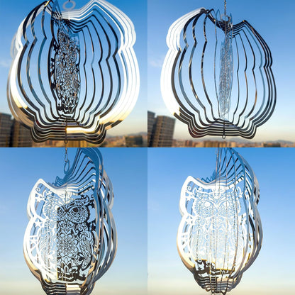 Wind Spinners Outdoor, 3D OWL Hanging Wind Spinners, 12 inches, Kinetic, Stainless-Steel Metal, Smooth Spinning, Indoor and Outdoor Decoration for Garden, Patio, Yard, Gift for Women Mom Wife