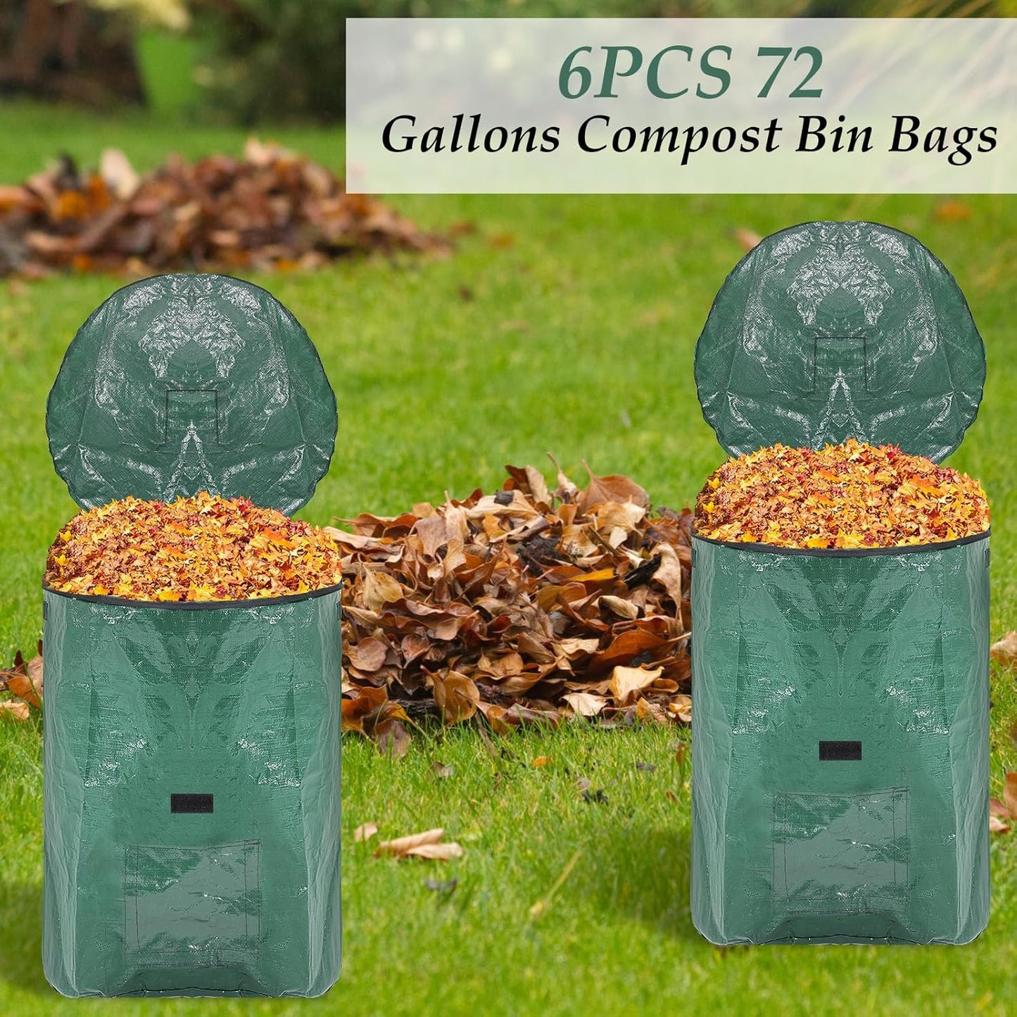 Berlune 6 Pcs Reusable Yard Waste Bags with Lid and Handles Extra Large Lawn Bags for Collecting Fall Leaves Heavy Duty Garden Trash Container for Camping Outdoor Debris Branches Grass(72 Gallon)