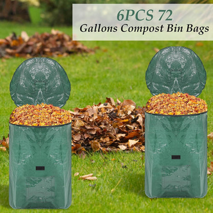 Berlune 6 Pcs Reusable Yard Waste Bags with Lid and Handles Extra Large Lawn Bags for Collecting Fall Leaves Heavy Duty Garden Trash Container for Camping Outdoor Debris Branches Grass(72 Gallon)