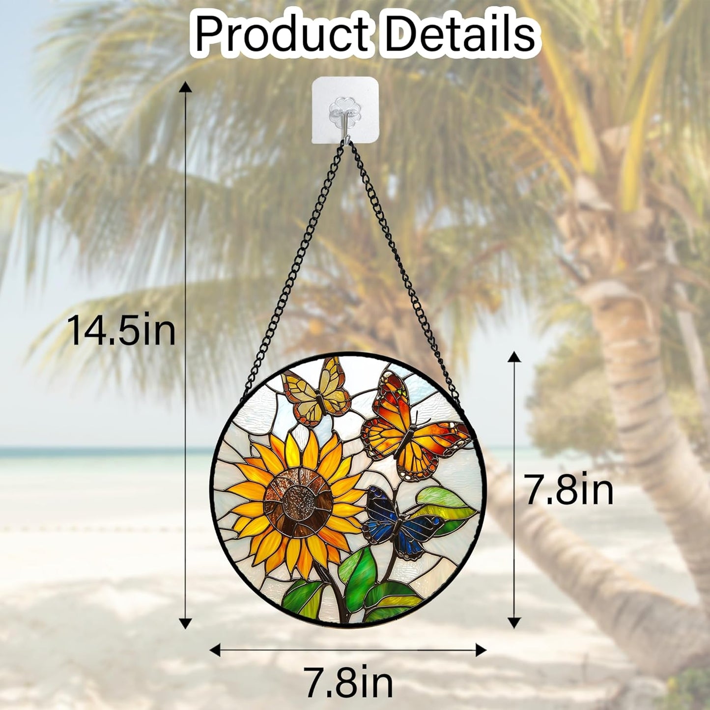 Stained Glass Window Hanging, Butterfly and Sunflowers Sun Catchers Glass Panel Plant Insects Suncatcher Decor for Birthday for Women, Men, Wife, Aunt, and Mom 7.8 in
