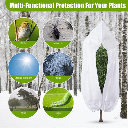 4 Pack Plant Covers Freeze Protection for Winter, Plant Protectors from Animals, Winter Plant Cover with Zipper Drawstring Frost Cloths for Outdoor Plants Shrub Bush Fruit Tree (23.6" x 31.5",White)