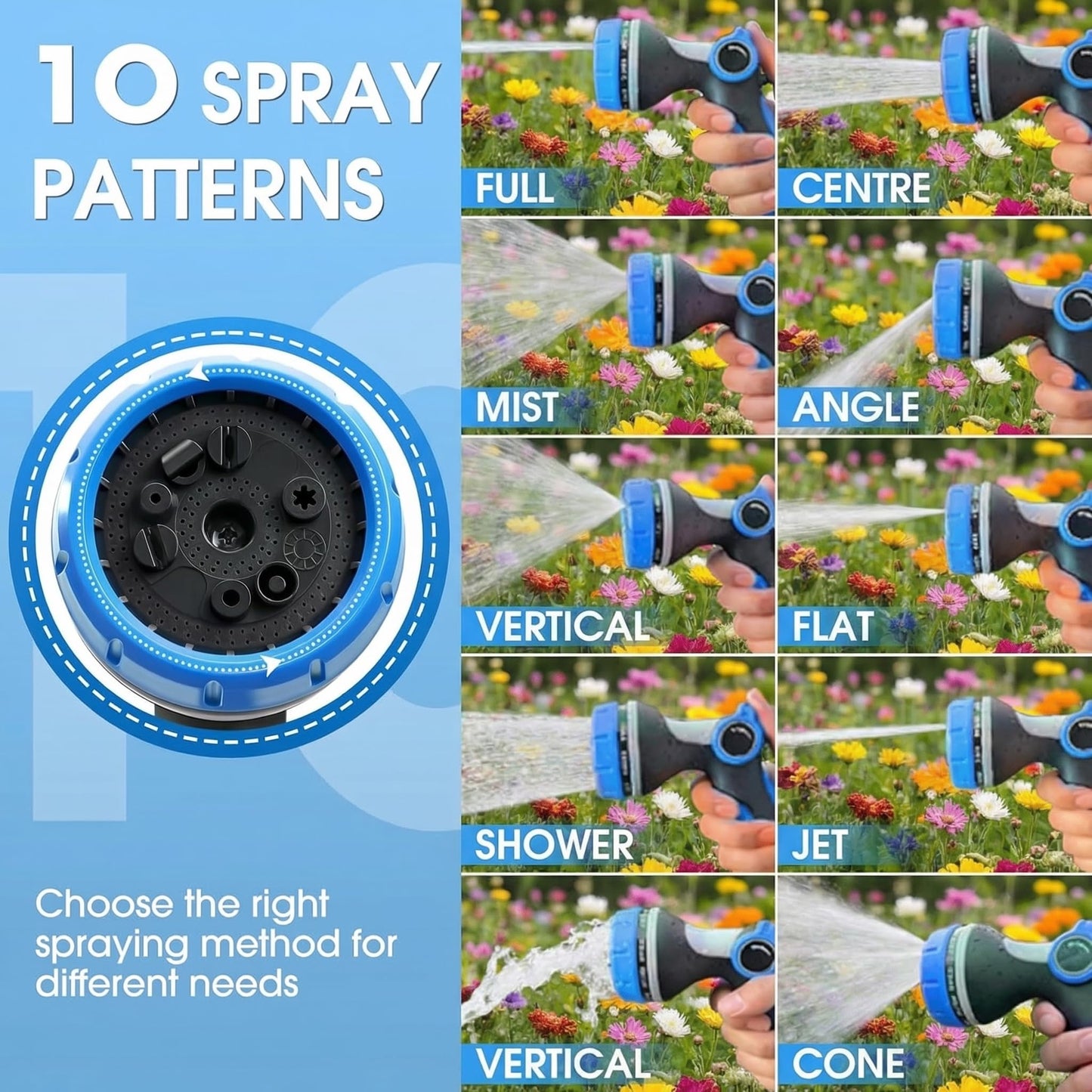 Garden Hose Nozzles,Hose Spray Nozzle with Adjustable 10 Watering Patterns