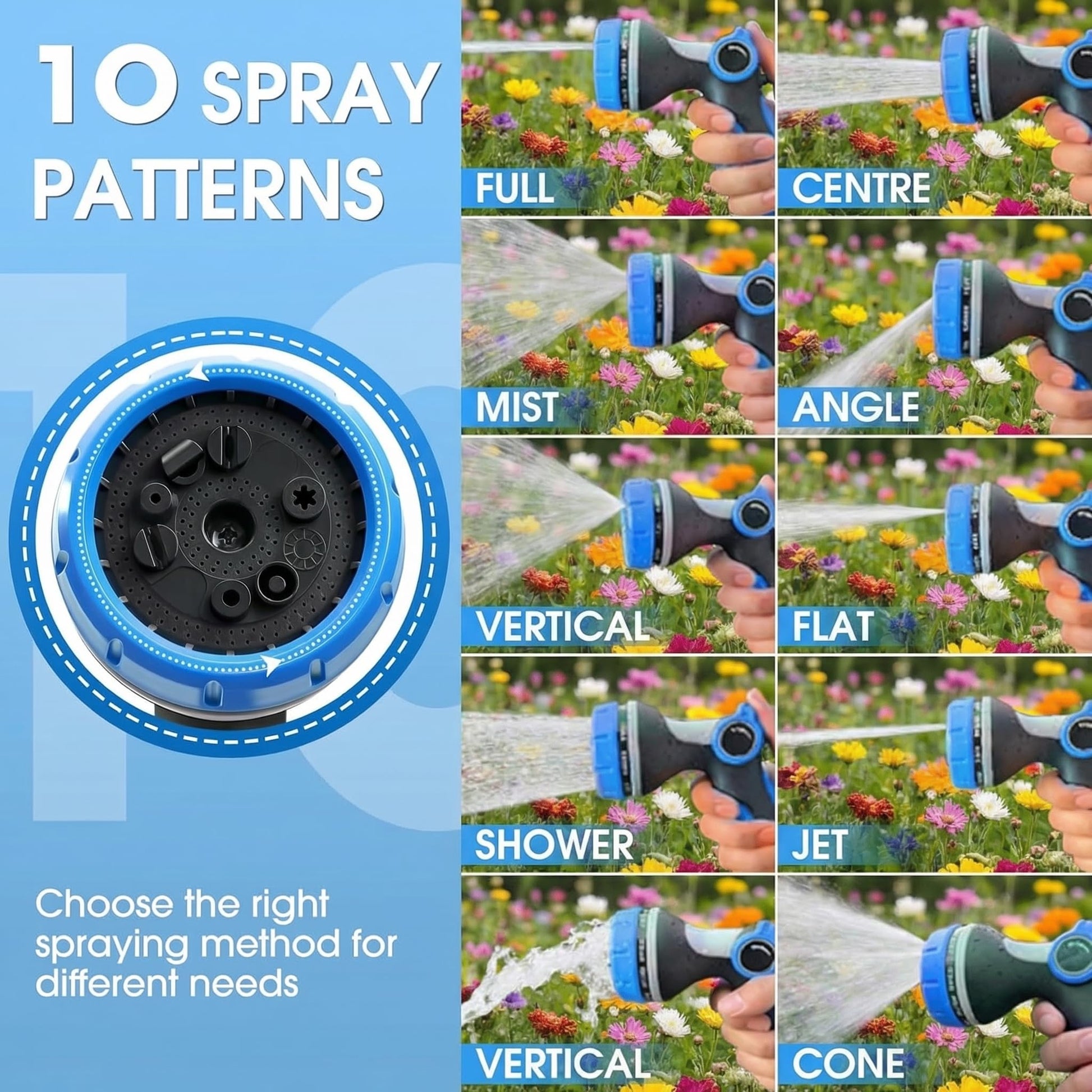 Garden Hose Nozzles,Hose Spray Nozzle with Adjustable 10 Watering Patterns