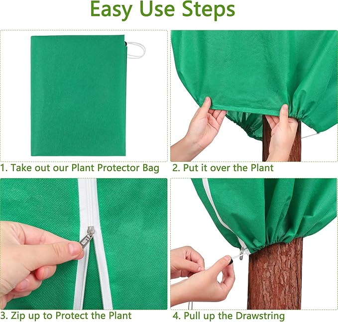 10 Pieces Plant Covers Freeze Protection Winter Plant Frost Cover with Drawstring and Zipper Large Plant Protector Bag for Frost Blankets Jacket for Outdoor Plant, Green, 31.5 x 39.3 Inch