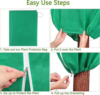 10 Pieces Plant Covers Freeze Protection Winter Plant Frost Cover with Drawstring and Zipper Large Plant Protector Bag for Frost Blankets Jacket for Outdoor Plant, Green, 31.5 x 39.3 Inch
