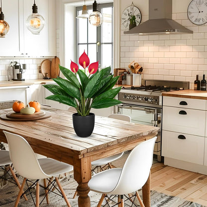 20'' Realistic Red Anthurium Artificial Potted Plant, Fake Flowers for Home Office Farmhouse Kitchen Bathroom Table Shelf Decor