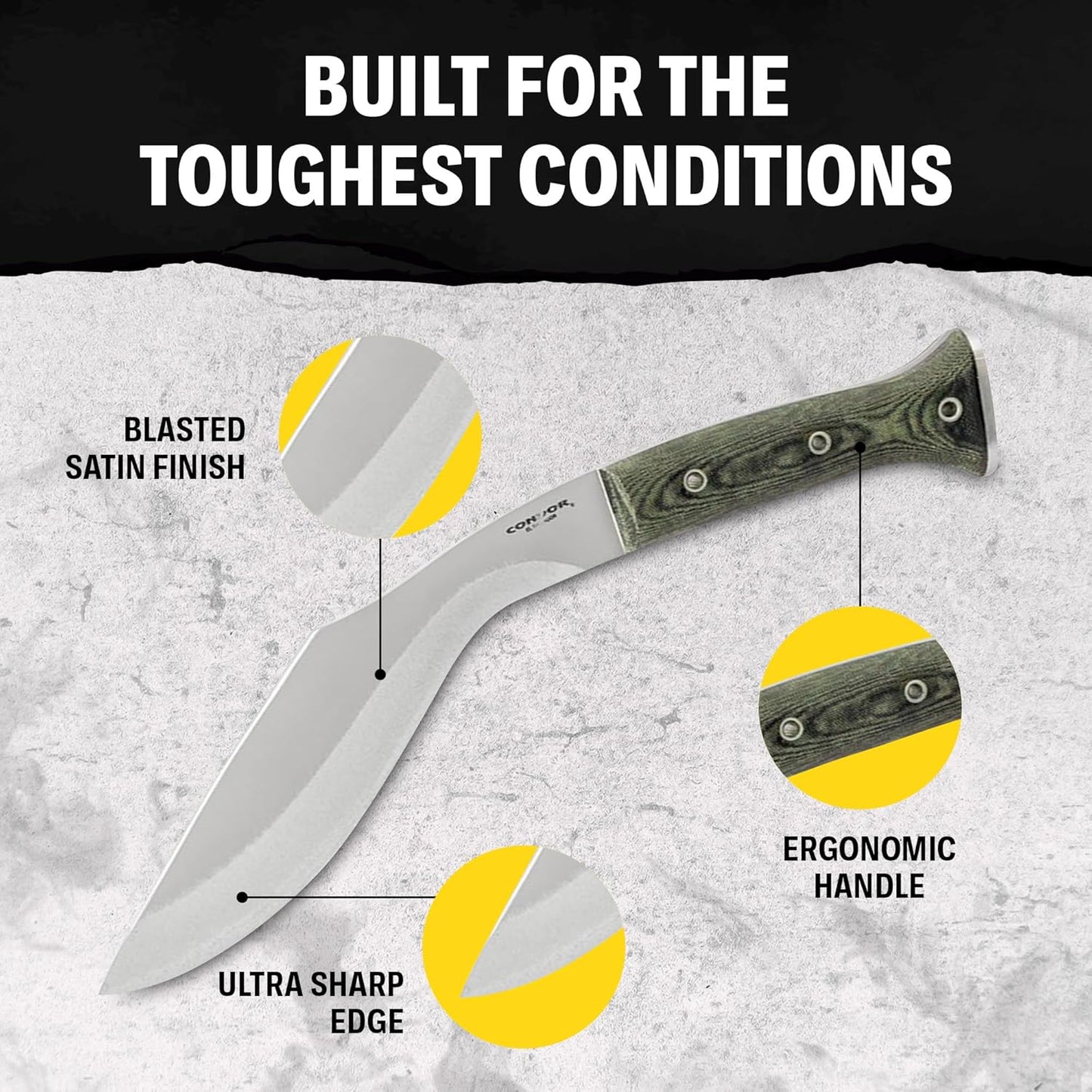 Condor Tool & Knife K-tact Kukri Knife - 1075 High Carbon Steel - Gardening Machete - Micarta Handle - Kydex with Leather Belt Loop Sheath - 6mm Thick - 10in Blade - 32.4oz