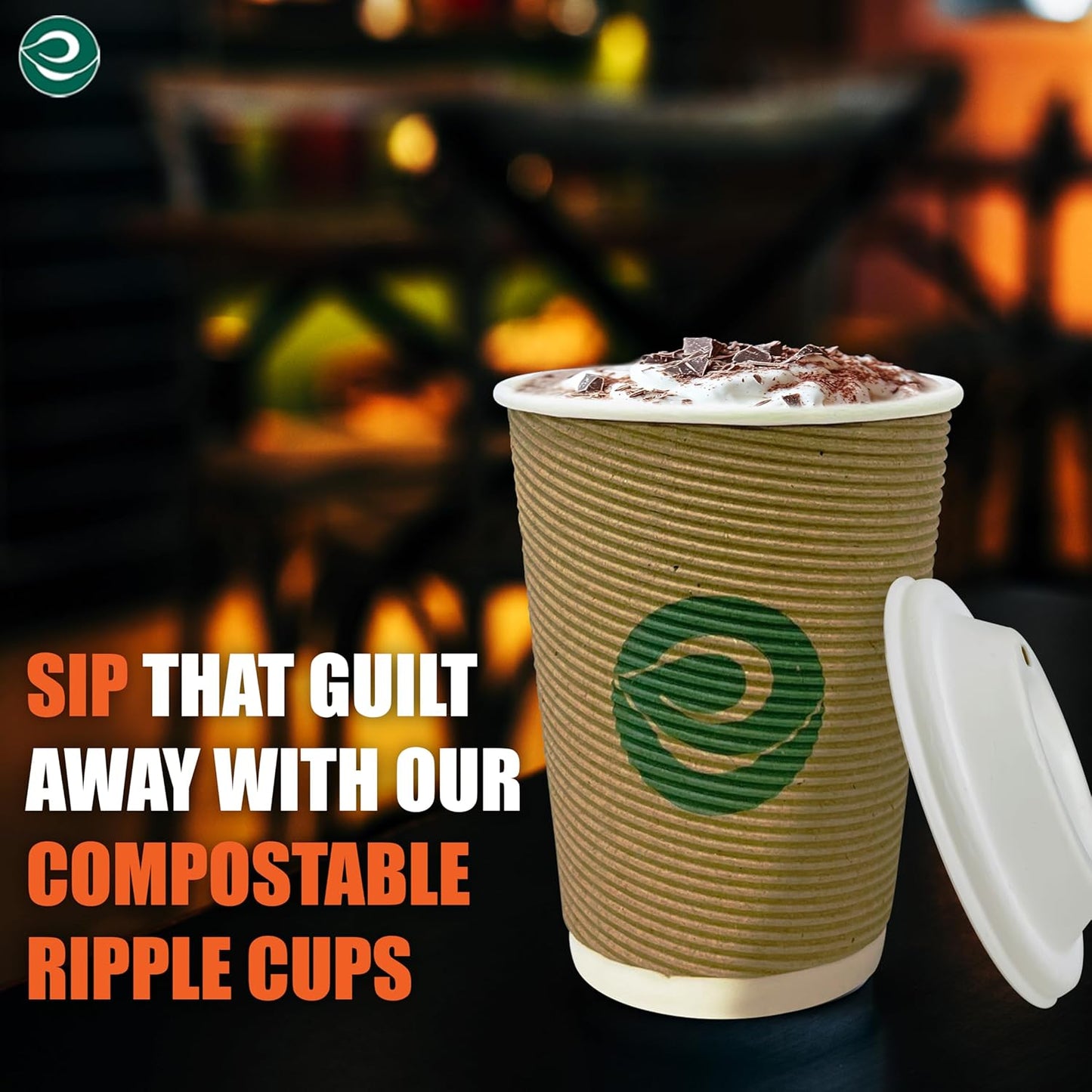ECO SOUL 16oz Compostable Ripple Cups (50 Pack) – Biodegradable Paper Cups, Non-Toxic Disposable Cups for Hot Drinks, To-Go Coffee Cups, Eco-Friendly & Ripple Paper Cups