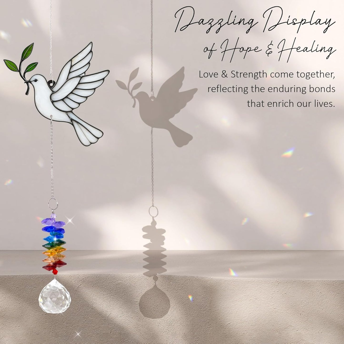 Aluminum Ornament Suncatcher - Dove - Rainbow Maker Prisms Home Decor - Christmas Ornament - Gift Idea for Mom Friends Grandma Christmas Thanksgiving - Window Decor Hanging Ornaments