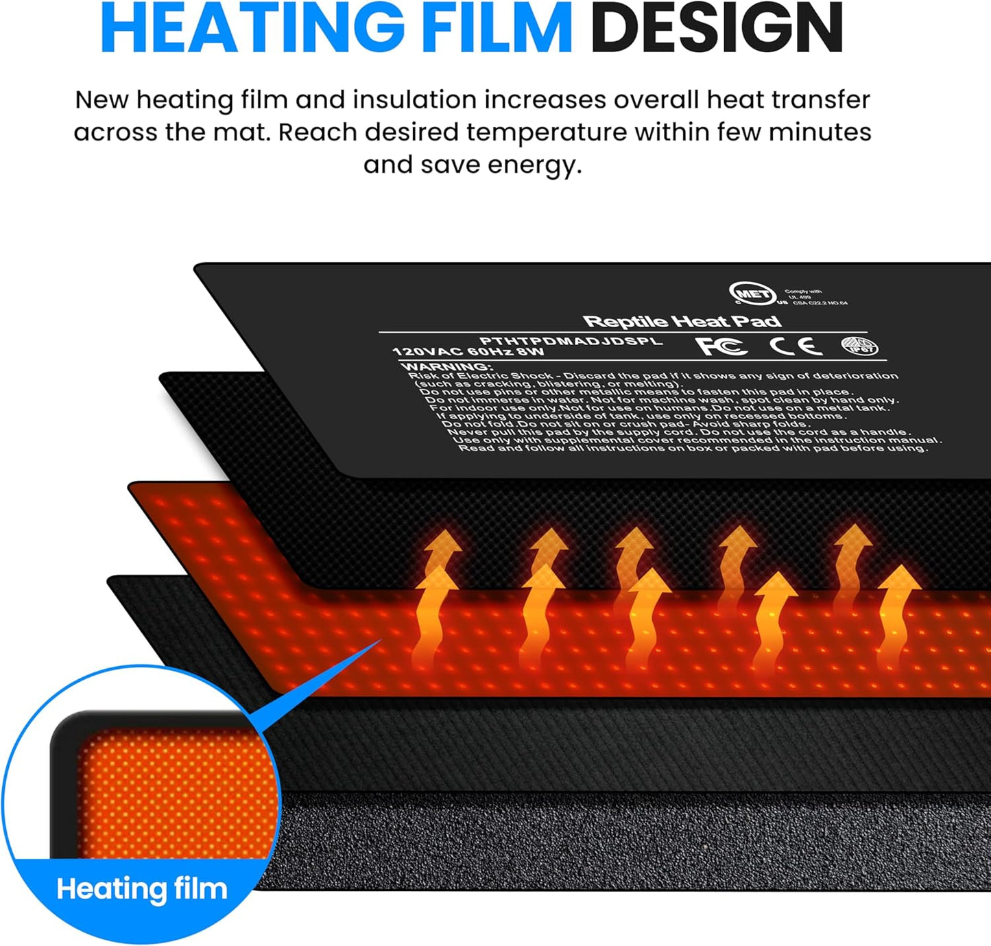 Simple Deluxe 8X12 Inch 16W Reptile Heating Pad with Adjustable Thermostat Under Tank Terrarium Heating Mat for Turtles, Lizards, Frogs, and Other Reptiles, 2 Pack