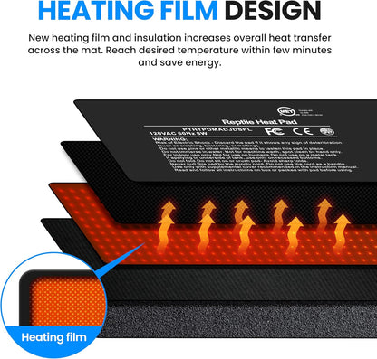 Simple Deluxe 8X12 Inch 16W Reptile Heating Pad with Adjustable Thermostat Under Tank Terrarium Heating Mat for Turtles, Lizards, Frogs, and Other Reptiles, 2 Pack