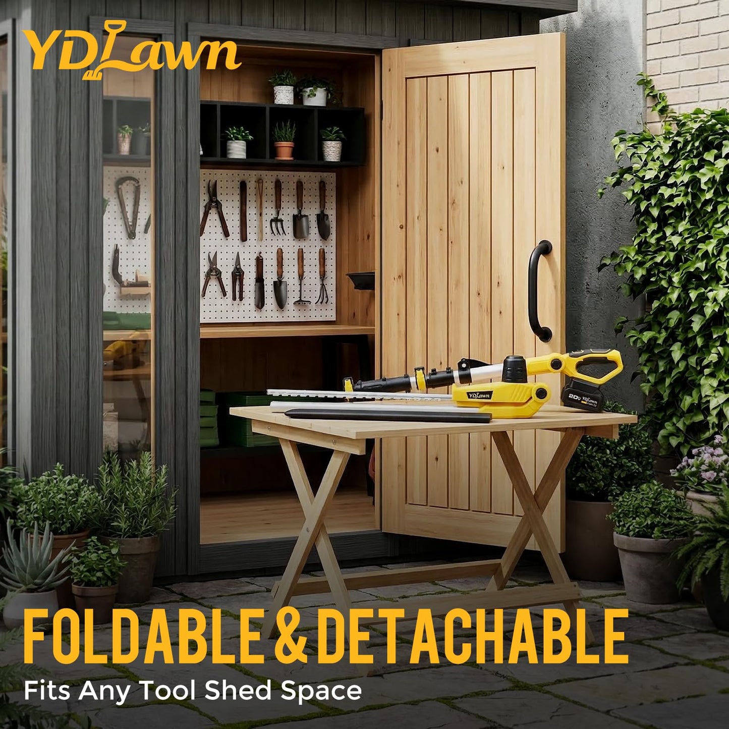 YDlawn 20V Cordless Pole Hedge Trimmer, 15 Ft Reach, 2 x 4.0Ah Batteries