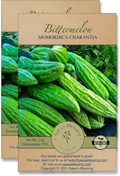 Gaea's Blessing Seeds - Bitter Melon Seeds - Bitter Gourd Heirloom Non-GMO Bittermelon Seeds with Easy to Follow Planting Instructions - 92% Germination Rate (Pack of 2)