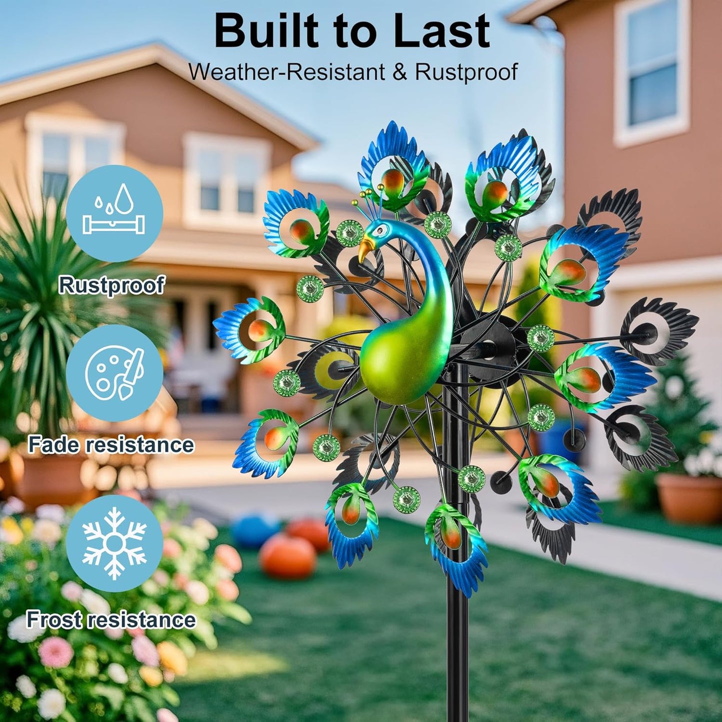 Wind Spinners Garden Decor for Outside, 13 Inches 360°Peacocks Windmill for Yard Decorations Outdoor, Metal Yard Art Wind Sculptures Garden Gifts for Women, Backyard, Patio, Lawn Ornament