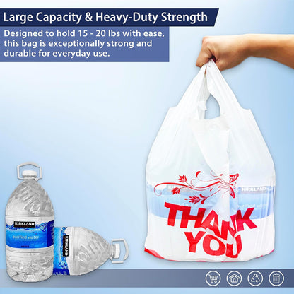 4 Gallon Small Trash Bags with Handles – 100 Count, 11" x 21" Plastic Garbage Bags for Home, Kitchen, Office, Bathroom – Thank You T-Shirt Style Bags for Small Business, Takeout, Grocery Use