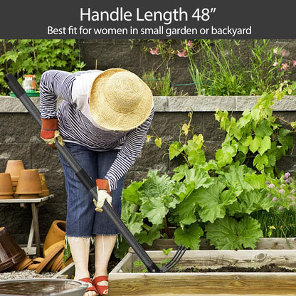 Hoe and Cultivator Gardening Hand Tools, Heavy Duty Stainless Steel Garden Hoe and 3 Fork Hand Tiller for Gardening Weeding Planting with Adjustable Handle 30-45 inch
