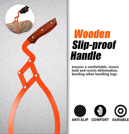 Log Grabber 20", 440LBS Logging Tongs with Gloves Handle Non-Slip Grip Hook, 2 Claw Skidding Tongs, Handling, Grapple Lifting, Dragging Carrying Tool