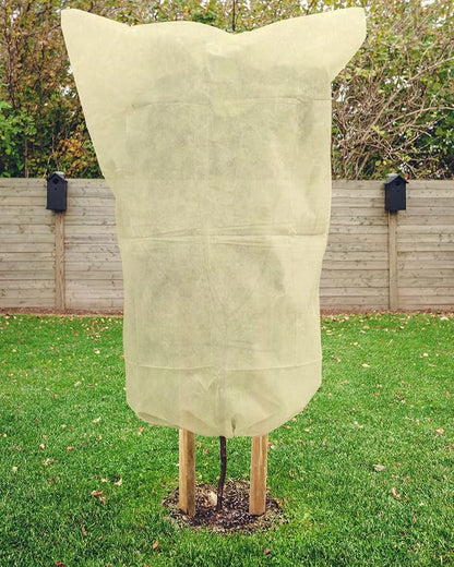 EAONE 12 Pack Plant Covers Freeze Protection, 32x47'' Winter Frosts Cloth for Outdoor Plants, Reusable Frost Blankets Drawstring Bags for Cold Freeze Sun Protection Bird Insect Prevention,Beige