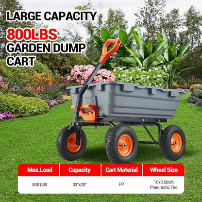 Garvee 800 LBS Poly Garden Dump Cart, Heavy-Duty Wheelbarrow with 10 in Tires, 180° Rotating Handle, Steel Frame and Quick Release System Garden Dump Cart for Soil Plants Gardening Tools Wood