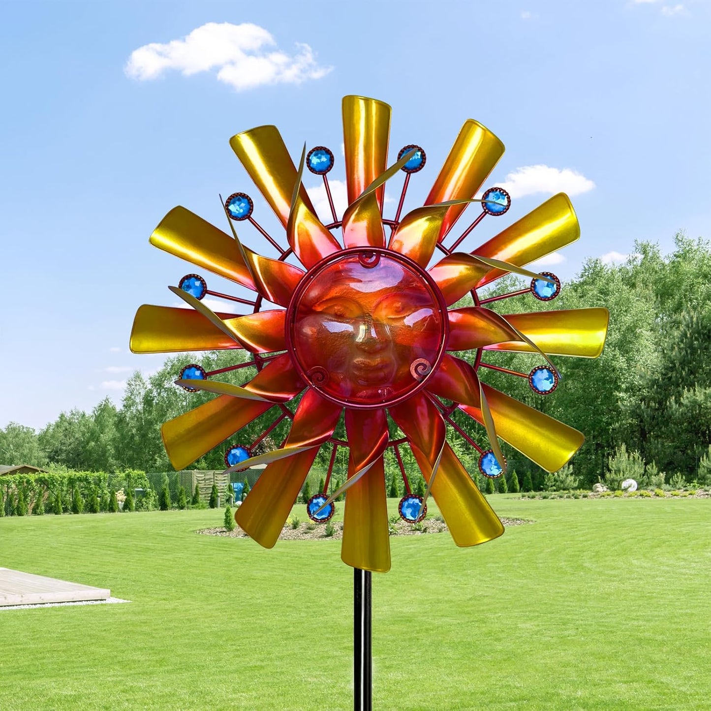 Solar 46" Sunflowers Wind Spinners for Yard and Garden, Metal Clearance Windmill Kinetic Outdoor Decor, Wind Sculpture Yard Art Decorations for Patio, Lawn