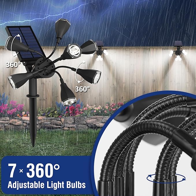 Solar Lights Outdoor Waterproof IP68, 360° Adjustable 4 Modes Solar Powered Spot Lights for Yard Garden Landscape, Bright Led Flood Lightings for Outside Wall Tree House Pathway (Cold White/2 Pack)