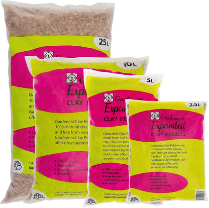 Gardenera Expanded Clay Pebbles for Plants – 4mm-16mm LECA Balls | 100% Natural Hydroton Clay for Drainage, Hydroponics, Aquaponics, Terrariums, Orchids & Indoor Plant Growing Medium - 10 Quarts