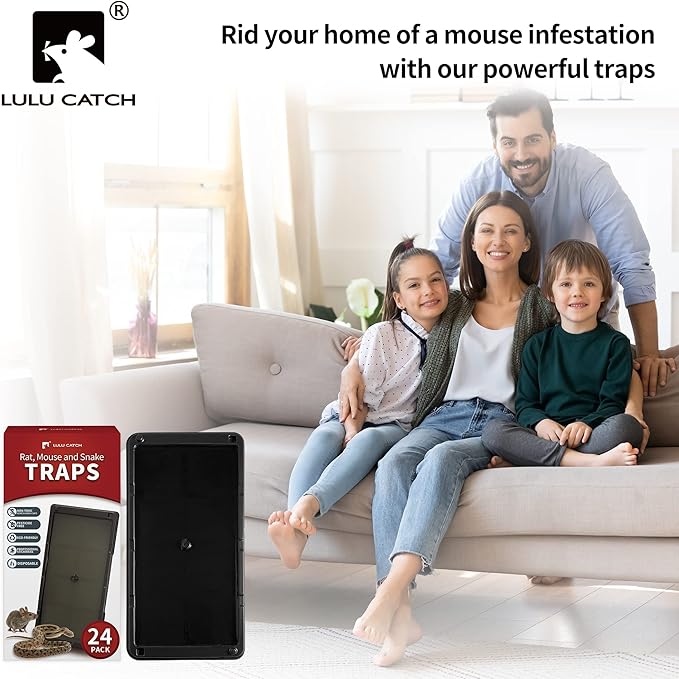 LULUCATCH Super Glue Traps 24 Pack for Mice & Snakes, Larger, Heavier Sticky Traps with Non-Toxic Glue. Sticky Mouse Traps Indoor, Easy to Set, Pet Safe Pest Control