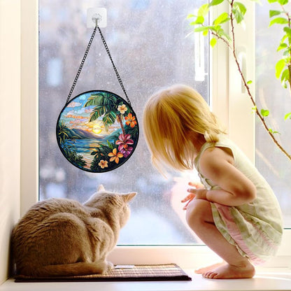 Stained Glass Window Hanging, Colorful Landscape Suncatcher for Doors Home Sun Catchers Decoration and Christmas, Mother's Day Birthday Gifts for Women, Men, and Mom 6.3 in