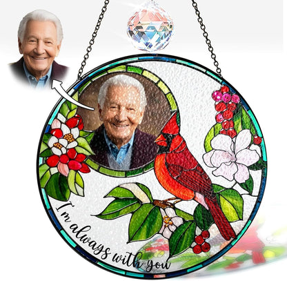 Personalized Photo Cardinal Stained Glass Suncatcher, Window Hanging Ornament, Unique Keepsake Gift for Home Décor, Faux Glass Panel for Family Celebration or Special Memory Display