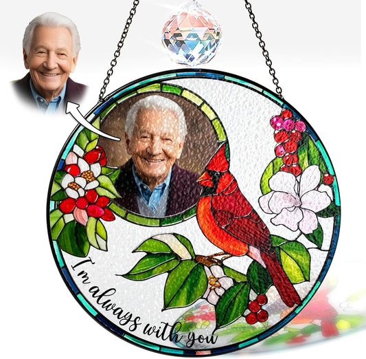 Personalized Photo Cardinal Stained Glass Suncatcher, Window Hanging Ornament, Unique Keepsake Gift