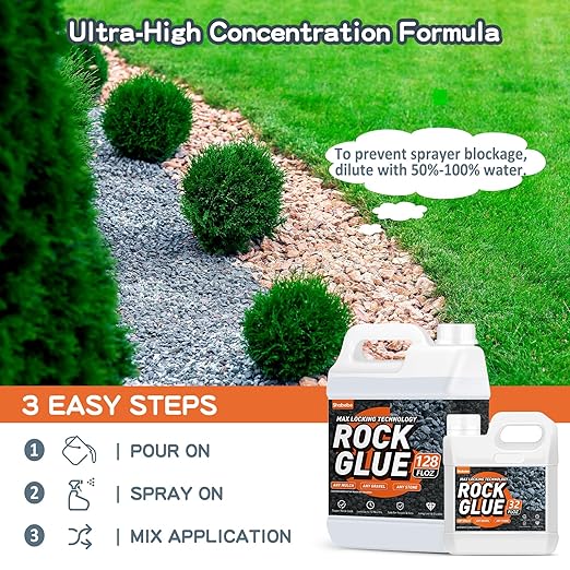 Rock Glue, 4Gallon Mulch Glue for Landscaping, Fast-Dry Strong Pea Gravel Stabilizer Landscape, Non-Toxic Long-Lasting Dries-Clear Strong Pea Gravel Binder for Pebble, Pine Straw for Outdoor Gardens