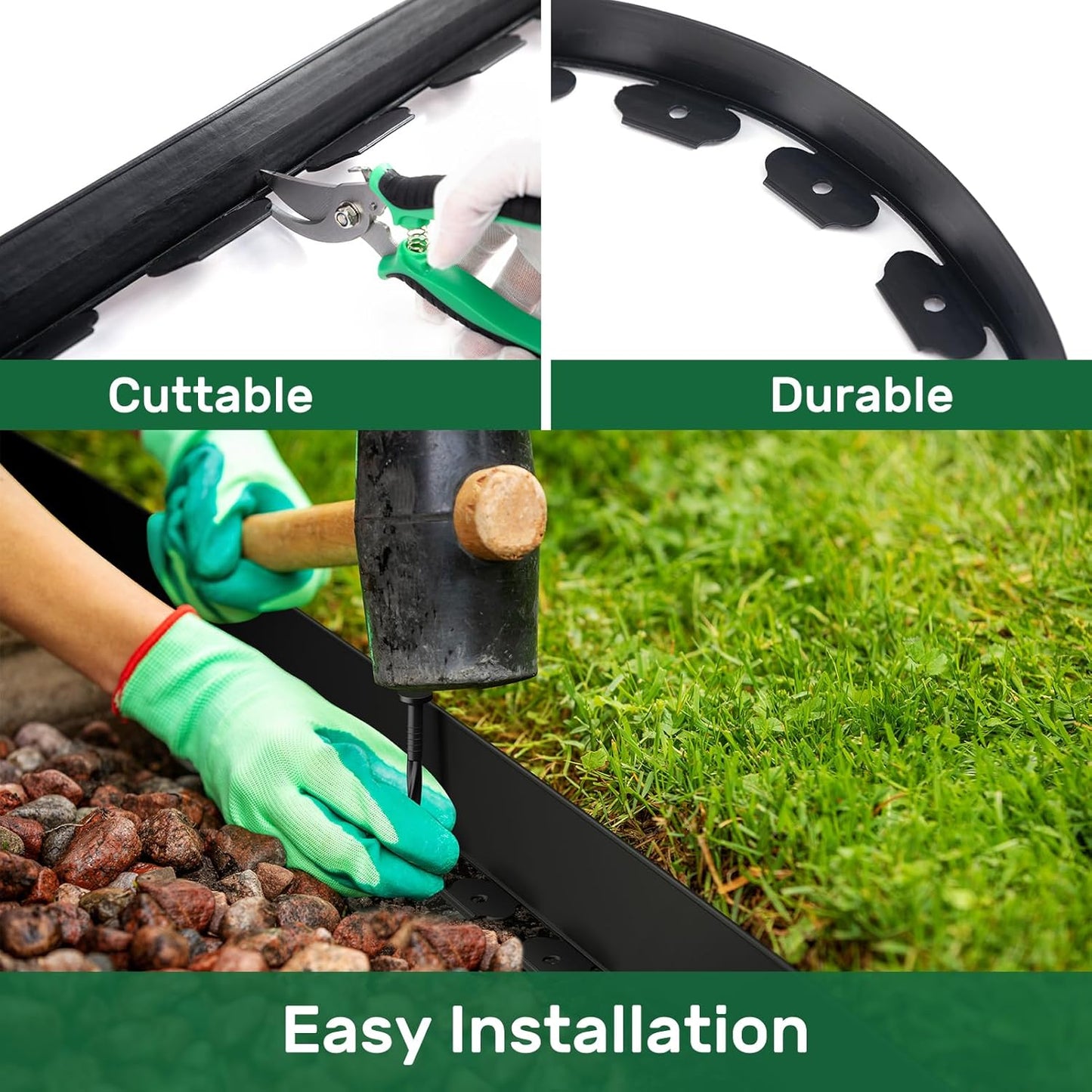 AGTEK Garden Edging 66FT Landscape Edging Kit 1.5 Inch Height Plastic Garden Border No Dig Lawn Border for Yard Flower Bed with 40 Stakes