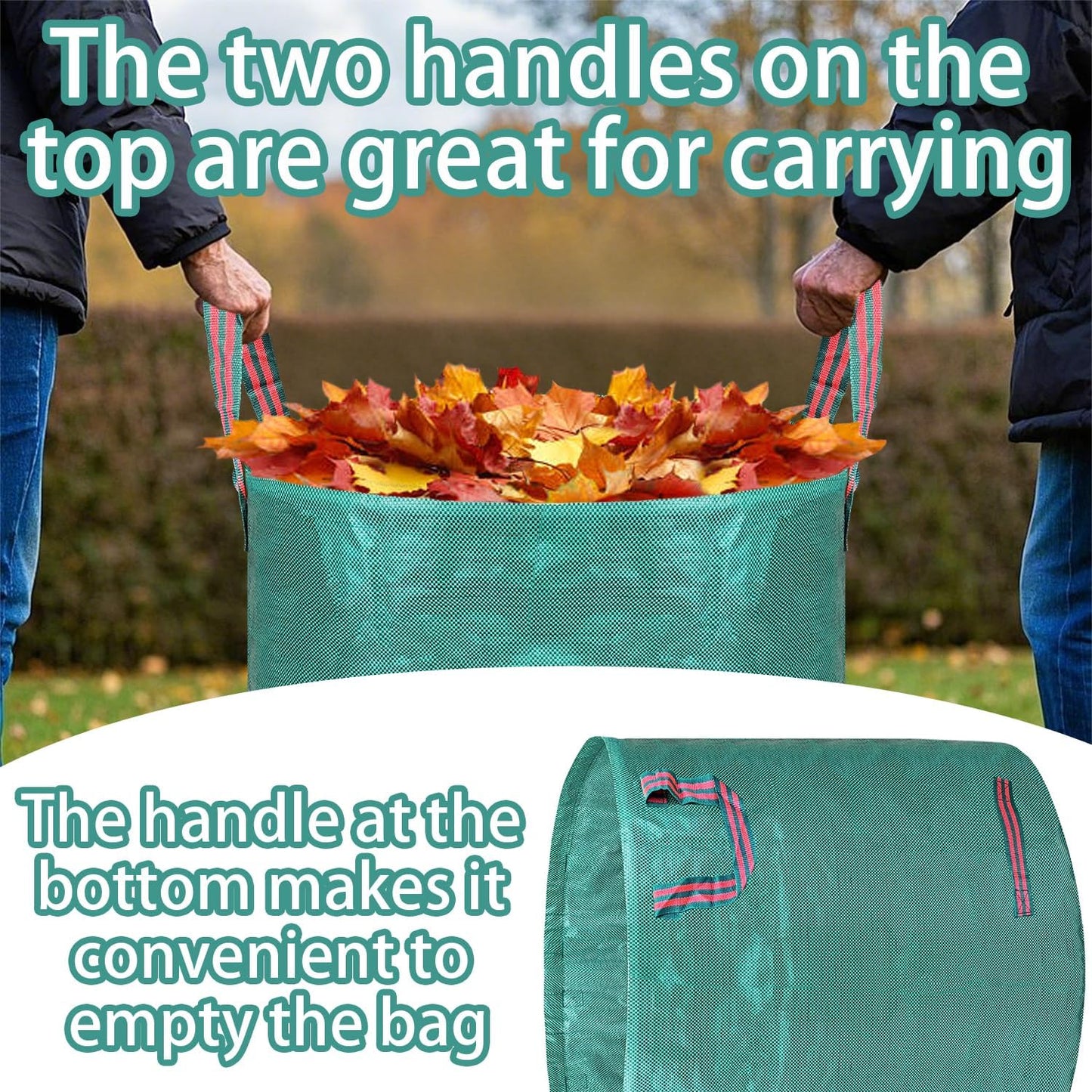 Reusable yard waste bags. 72-gallon large leaf bags(1-pack) Heavy-duty yard garden bag. Leaf bags with 4 handles that can stand upright. Great for collecting leaves and grass clippings