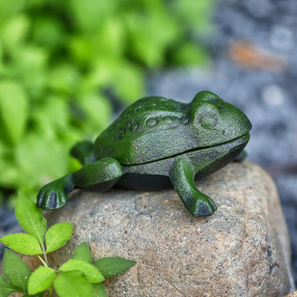 Cast Iron Frog Key Hider, Decorative Outdoor Hidden Keys Holder, Small Frog Statue and Key Hiders Outside, Animal Shaped Garden Spare Keys Storage for Indoor Yard Patio Decor, Green