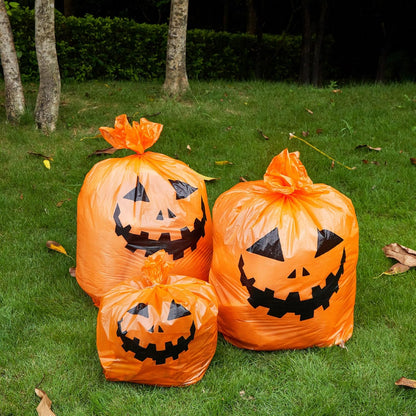 Qilery 18 Pcs Halloween Leaf Lawn Bags Plastic Pumpkin Trash Bags for Leaves with Twist Ties for Halloween Yard Garden Outdoor Party Favors Decorations