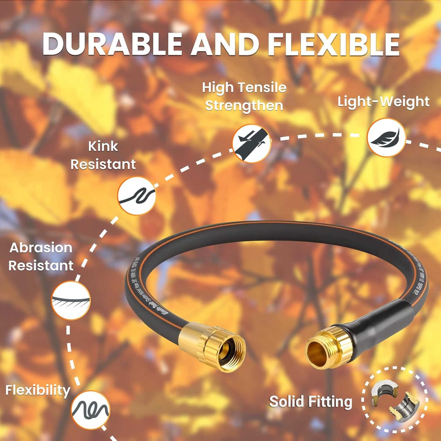 Giraffe Tools Garden Leader Hose 5/8 inch x 2.5ft, Short Water Hose Heavy Duty, Flexible, Lightweight Hybrid Hose with Bend Protection, Male to Female Fittings