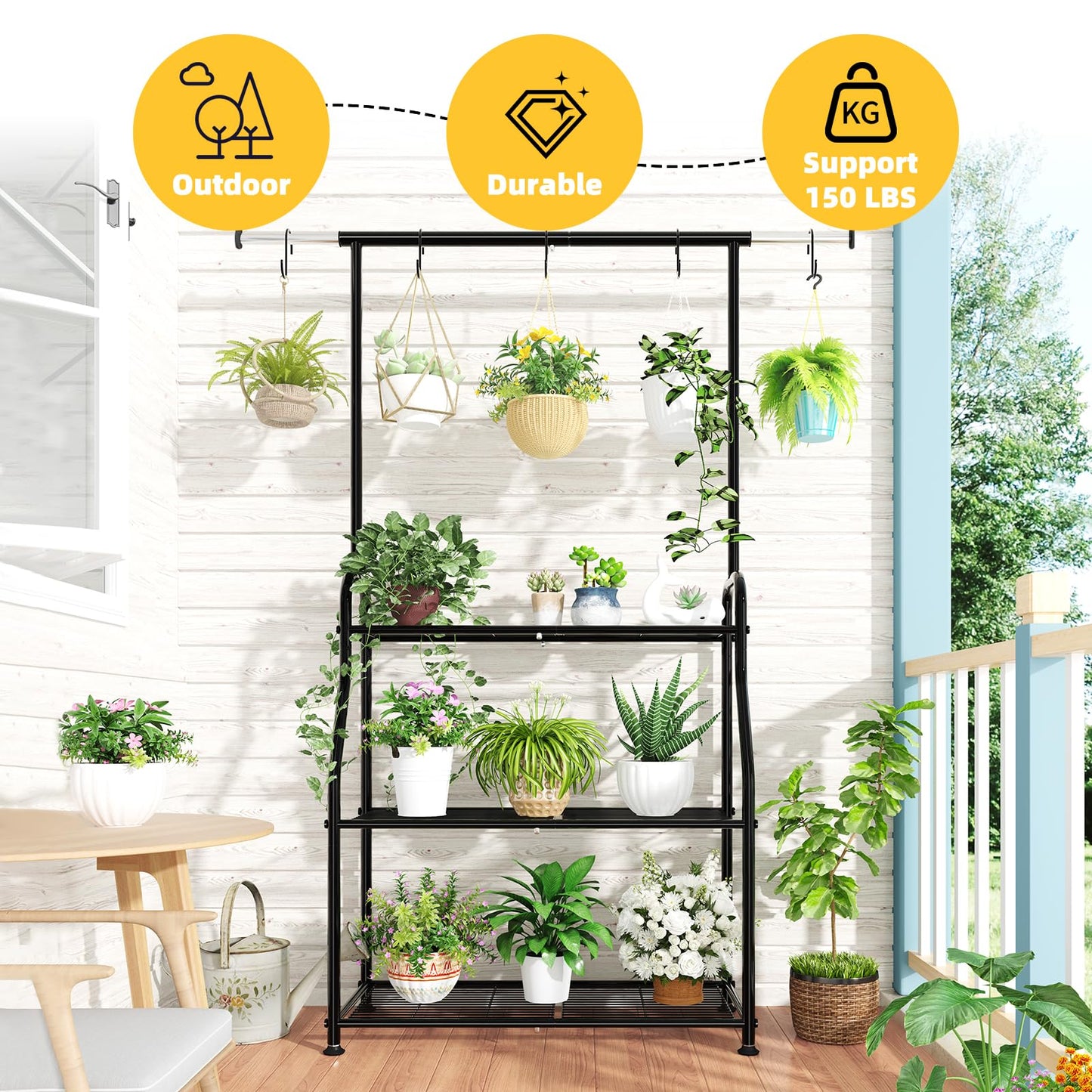 Simple Trending Plant Stand Indoor Outdoor, Heavy Duty Metal 3 Tiered Hanging Plant Shelf for