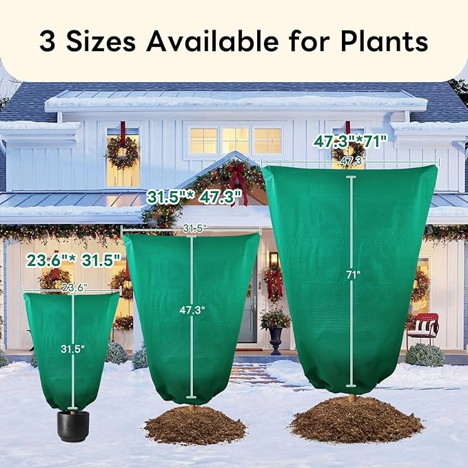 YATHO Plant Covers Freeze Protection 2 Packs 47.3" W X 71" H Thicker Large Outdoor Winter Frost Cloths Blankets with Zipper Drawstring, Reusable Garden Tree Cover Bags for Fruit Tree Shrub Potted