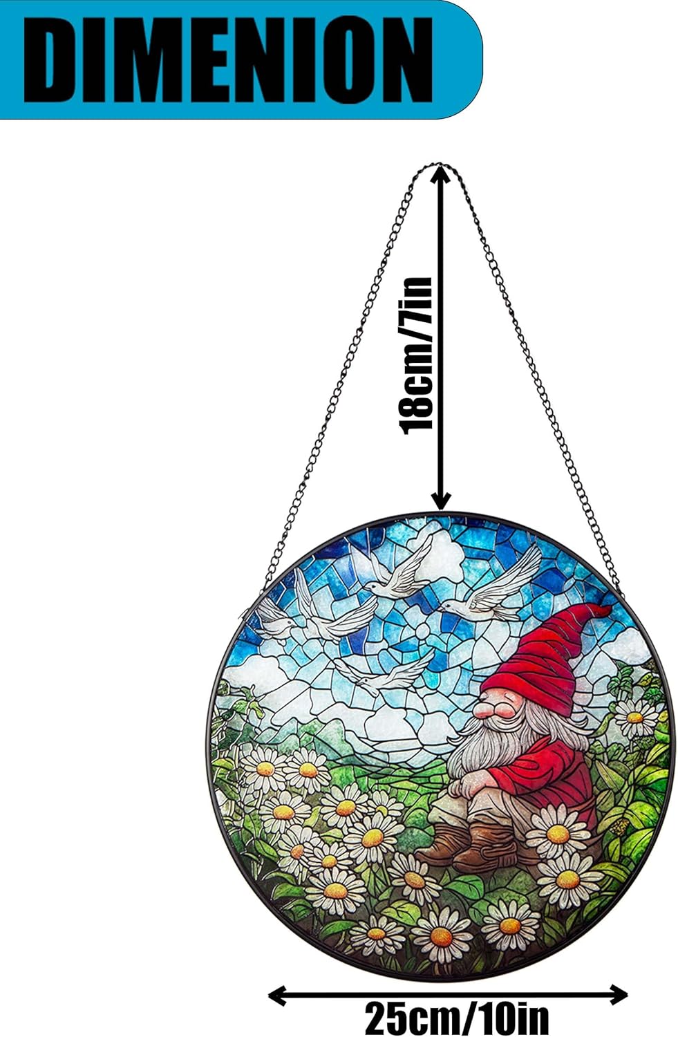 10'' Dwarf Patterned Window Pendant,Suncatcher Stained Glass Window Hangings，Hanging Stained Glass for Windows,Indoor Outdoor Home Garden Ornaments,Gifts for Family, Friends, and Pendant Enthusiasts