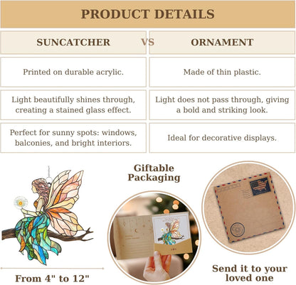 Fairy Cottagecore Acrylic Suncatcher Stained Glass Effect Window Car Hanging Christmas Ornament Indoor Outdoor Decor Garden Sun Catcher Panel for Fairy Tale Lover for Women Mom Grandma