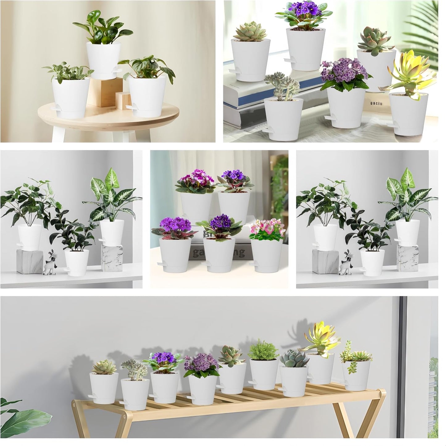 5 Pack 5 inch Self-Watering Pots, African Violets Planter with Drainage Holes and Reservoir, White Plastic Planter for Indoor Outdoor Plants Flowers and Houseplants White, 5 inch 5 pcs