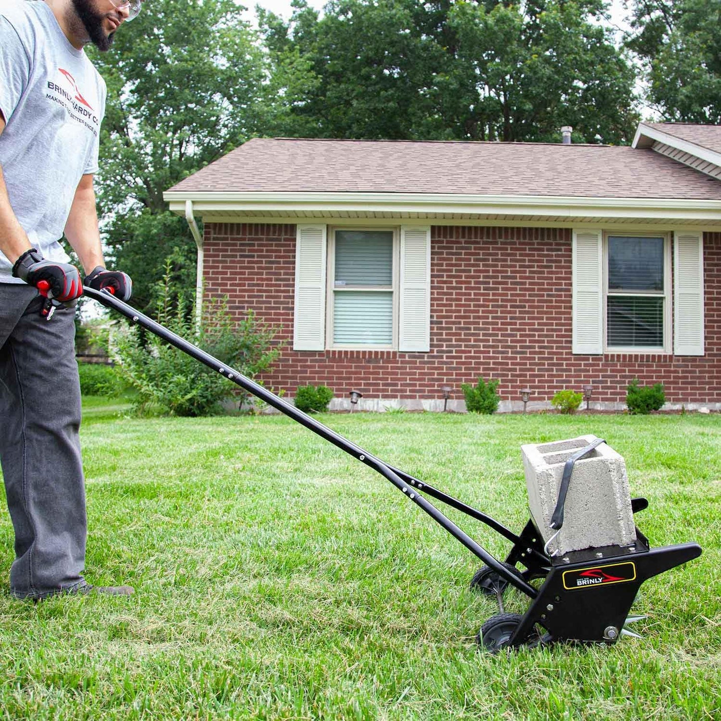 Brinly 20" Premium Push Spike Aerator with 3D Galvanized Steel Tines and Weight Tray