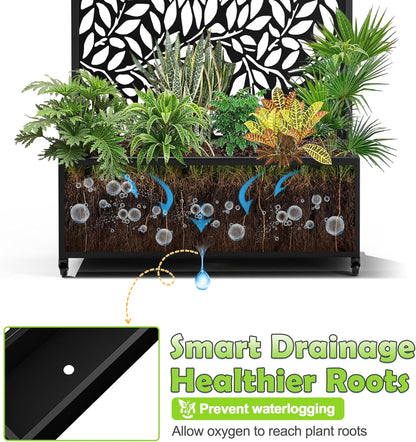 15.7"×70.9"×35.4" Metal Raised Garden Bed with Trellis and Wheels - Tall Trellis Planter Box for Climbing Plants, Vegetables & Vines - Outdoor Privacy Planters for Patio (Black)