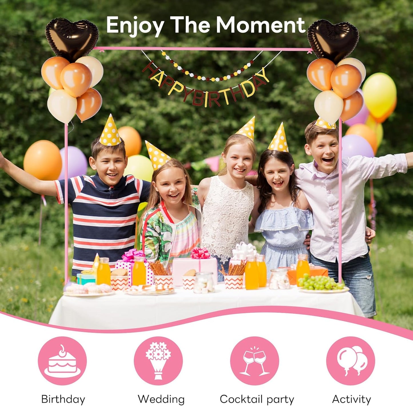 Over The Table Rod Stand with Clamps, Adjustable 32''-79'' Tall 32"-131" Length, Pink Table Arch Stand Metal Balloon Frame Hanging Rod for Weddings Birthdays Party Garden Arbors Decoration