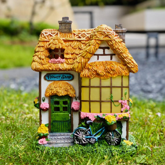 Prospect Thatched Cottage, Solar Statue Lights Mushroom Fairy House, Garden House Statues, Outdoor
