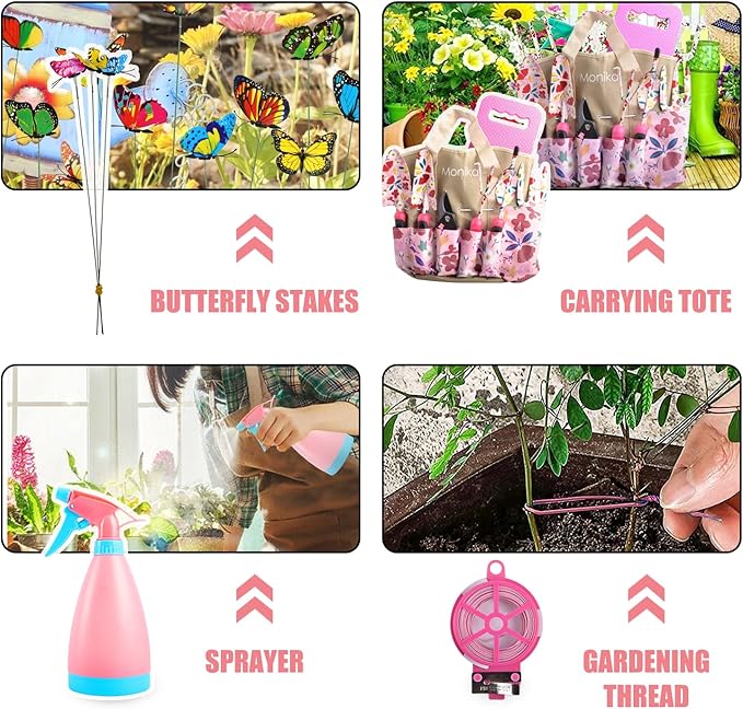 Monika Gardening Kit 20 Piece Set Transplanter Fork Cultivator Trowel Pruner Weeding Fork Gift of Choice